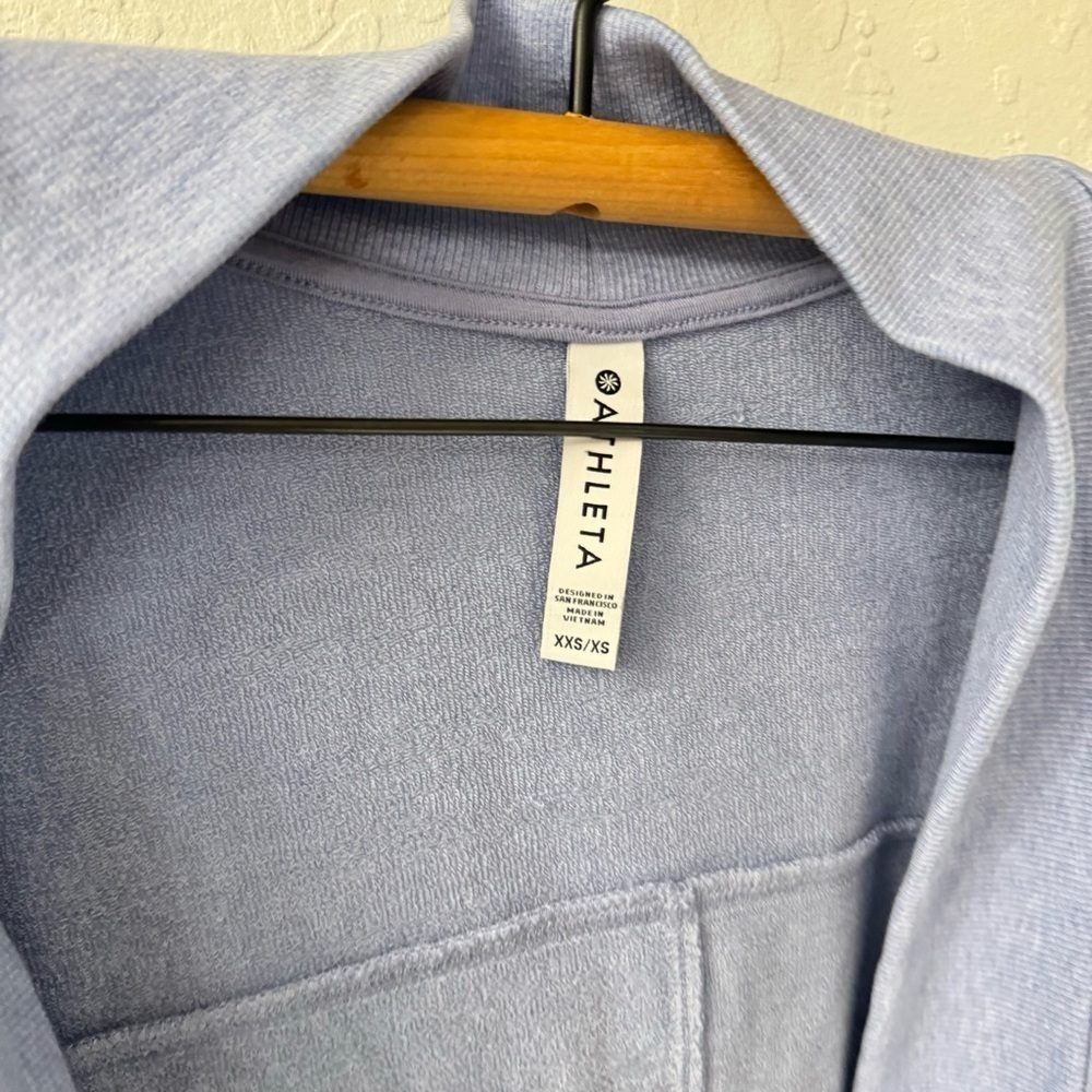 Athleta Lotus Textured Wrap Cardigan Open Front Blue Purple XXS/XS Oversized - Picture 6 of 11